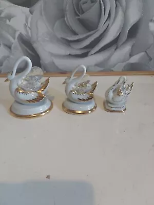 Buy Capodimonte Swarovski X3 Set Of Swans Figurines Vintage Porcelain • 39.99£