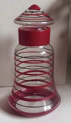 Buy Vintage Circa 1950s Clear Glass Decanter & Ground Stopper With Black & Red Bands • 10£