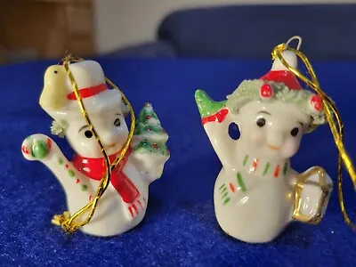 Buy Vintage  Set Of 2 Christmas Snowman Ornaments Bone China Japan • 38.36£