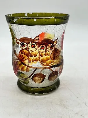 Buy Vintage Crackle Glass Vase Pair Of Owls Design Pattern • 22.99£