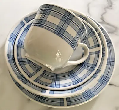 Buy Laura Ashley Croquet Breakfast Set - Blue Cup Saucer Plate & Bowl - Vintage • 19£