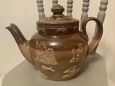 Buy Early Doulton Lambeth England Salt Glaze Stoneware Hunting Harvest Teapot • 32£
