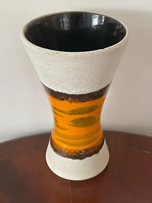 Buy Vintage MCM West German Art Pottery Vase #10810. Orange, White & Brown. H 18.5cm • 12.99£