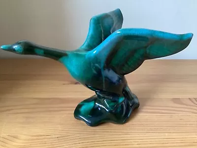 Buy Vintage Blue Mountain Pottery Swan In Flight, Green Drip Glaze On Black • 12£