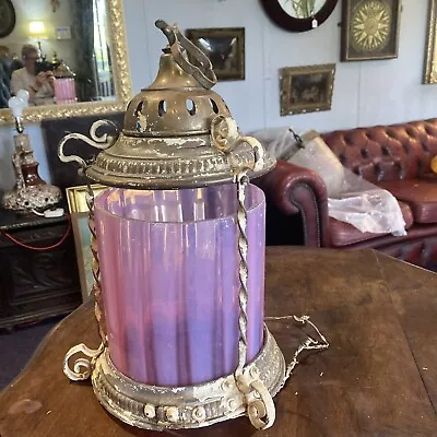 Buy Brass Victorian Pink Vaseline Glass Lamp • 100£