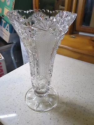 Buy Vintage Cut Glass Vase Large Wide Top Heavy A8 • 5£
