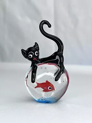 Buy Tooarts Cat And Goldfish Gift Glass Ornament Animal Figurine Handblown Home Deco • 8.50£