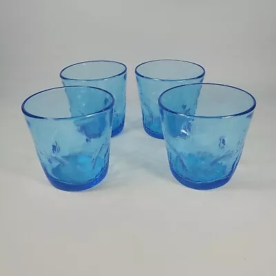 Buy Handblown Dimpled Crackle Aqua Blue Lot Of 4 Glassware Drinkware On The Rocks • 42.58£