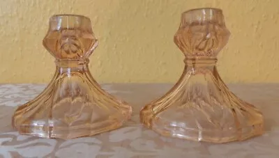Buy Vintage Pink Pressed Glass Dressing Table Pair Candle Holders • 12£