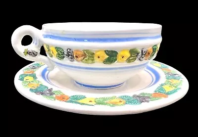 Buy Vintage Della Robbia Italian Majolica Pottery Demitasse Cup & Saucer Set Fruit • 23.70£