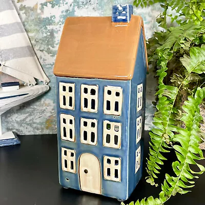 Buy Blue House Candle Holder Ceramic Tall Tea Light Pottery Cottage Home Ornament • 20£
