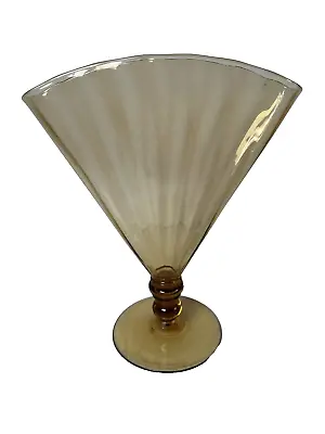 Buy Frederick Carder STEUBEN Amber Glass Optic Ribbed Fan Vase • 185£