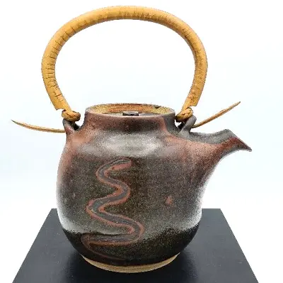 Buy John Jelf STYLE Teapot Wood Fired Pottery Teapot With Bamboo Handle, Oriental? • 16.99£