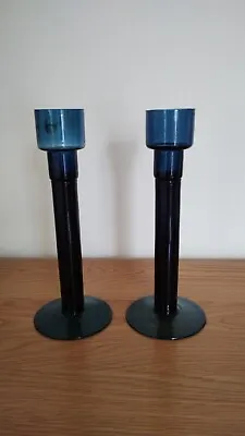 Buy Vintage Dartington Blue Glass Candlesticks 9  Tall • 27£