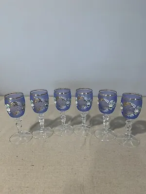 Buy Bohemian Crystal Enameled Colored Wine Shot Glass Vintage Blue Glasses Set Of 6 • 56.83£