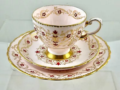 Buy Tuscan Bone China Tea Set Trio Pink, Red With Gold Decoration • 10£