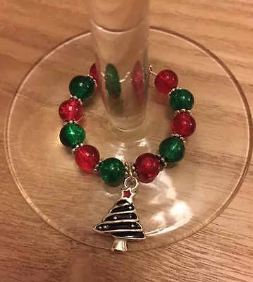 Buy Handmade Christmas Tree Wine Glass Charm, Stocking Filler, Xmas • 2.99£