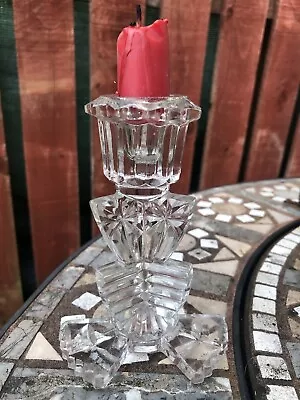 Buy VINTAGE (clear) PRESSED GLASS CANDLESTICK • 3.95£