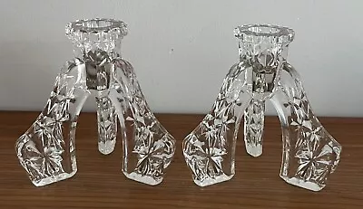 Buy Pair Of Vintage Cut Glass Candle Stick Holders Art Deco Style Tripod 11.5cm # • 8.99£