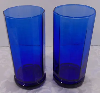 Buy 2 ANCHOR HOCKING ESSEX Cobalt Blue Glass Paneled 16 Oz. Water/Iced Tea Tumblers • 7.59£
