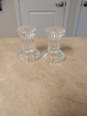 Buy Vintage Set Of 2 Pedestal Clear Crystal Glass Tapered Candle Holders-3¼  Tall • 4.74£