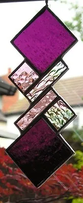 Buy Stained Glass Purple Panel Abstract Geometric Suncatcher Handmade In England • 24£