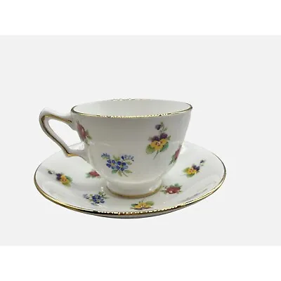 Buy VINTAGE Crown Staffordshire Tea Cup & Saucer Rose Pansy Flowers Fine Bone China • 17.22£