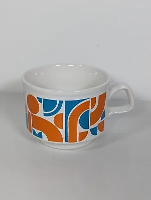 Buy 5 X Vintage Kiln Staffordshire Pottery Cups Orange Blue Retro 60s Look- Free P&P • 28£