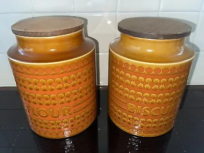 Buy 2 Hornsea Jars Flour & Biscuits Saffron Design By John Clappison 1971, Vintage • 24.95£