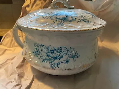 Buy Antique Seine WH Grindley & Co England Blue Floral Soup Bowl W/ Gold • 14.41£