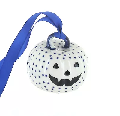 Buy Blue Rose Polish Pottery Small Dots Pumpkin Ornament • 25.45£