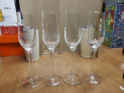 Buy Pier 1 Champagne Flutes Angled Rim Clear Crackle Glass Set Of 4 Glasses Euc M 19 • 104.32£