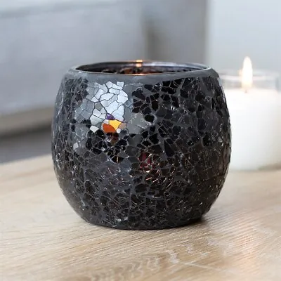 Buy Large Black Crackle Glass Candle Holder • 9.10£