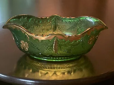 Buy Antique EAPG Dish Bowl Delaware 1899 New Century Emerald Green & Gold Glass Xmas • 84.21£