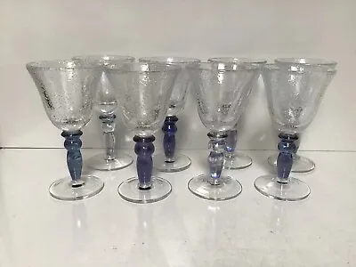 Buy Vintage Pottery Barn Bubble Effect Bowl Blue Iridescent Stem Wine Glass Set  • 69.05£