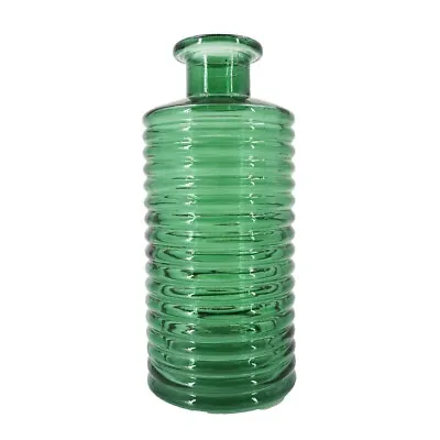 Buy Horizontal Ribbed Bottle Green Glass Flower Vase Jar Home Decoration Ornament (2 • 8.99£