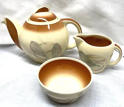 Buy Susie Cooper Teapot Creamer Sugar Set Grey Feather Crown Works Burslem England • 24.61£