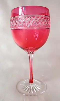 Buy A Cranberry On Clear Overlay Engraved Ovoid Bowl Wine Glass  E20thC • 15£