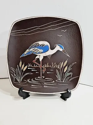 Buy Vintage AWF Arnold Wiigs Fabrikker Norway Heron Wall Plate Ceramic Enamel • 29.99£
