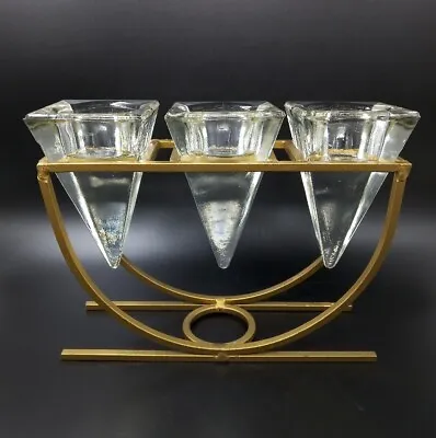 Buy 3 X Pyramid Clear Glass Candle Holders & Metal Frame Centrepiece • 15.25£