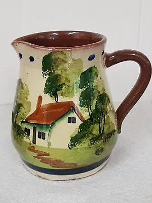 Buy Vintage / Antique Torquay Ware Earthenware Jug Hand Painted Rustic Cottage Scene • 12£