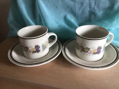 Buy 2x Royal Doulton Lambethware Harvest Garland Cups + Saucers 7.5cm Tall 1976 • 5£