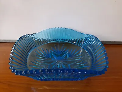 Buy Sowerby Blue Glass Bowl Star Bowl 1950s British Pressed Glass 19.5cm Wide  • 7.50£