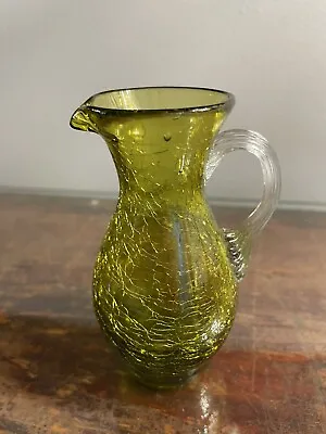 Buy Vintage Hand Blown Crackle Glass Pitcher Emerald Green Apx. 3  • 8.97£