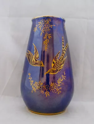 Buy 1920’s Crown Devon Ware Fielding Art Deco Iridescent Blue Lustre 15cm Vase, Bird • 6.99£