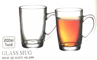 Buy 6  GLASS TEA CHAI COFFEE LATTE QAHWA CUP MUG, 200ML 7OZ, Heavy BASE STYLE • 11.53£