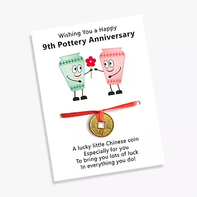 Buy 9th Wedding Anniversary Lucky Coin Gift Card Pottery 9 Years Good Luck Charm • 3.65£