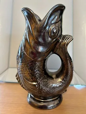 Buy Vintage Dartmouth Darkgrey /silvertone  Fish Glug Jug, 23 Cms Gurgle Vase VGC • 18.75£