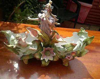 Buy Antique Victorian Dresden? Porcelain  Lady Cherub Putti Cupid Centre Piece • 199£
