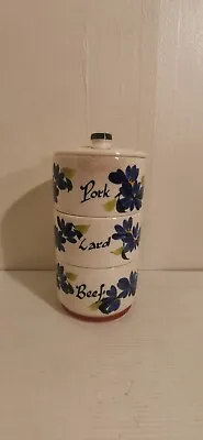 Buy Toni Raymond Pottery Stacking Storage Jars Lard Pork & Beef Hand Painted  • 17.97£